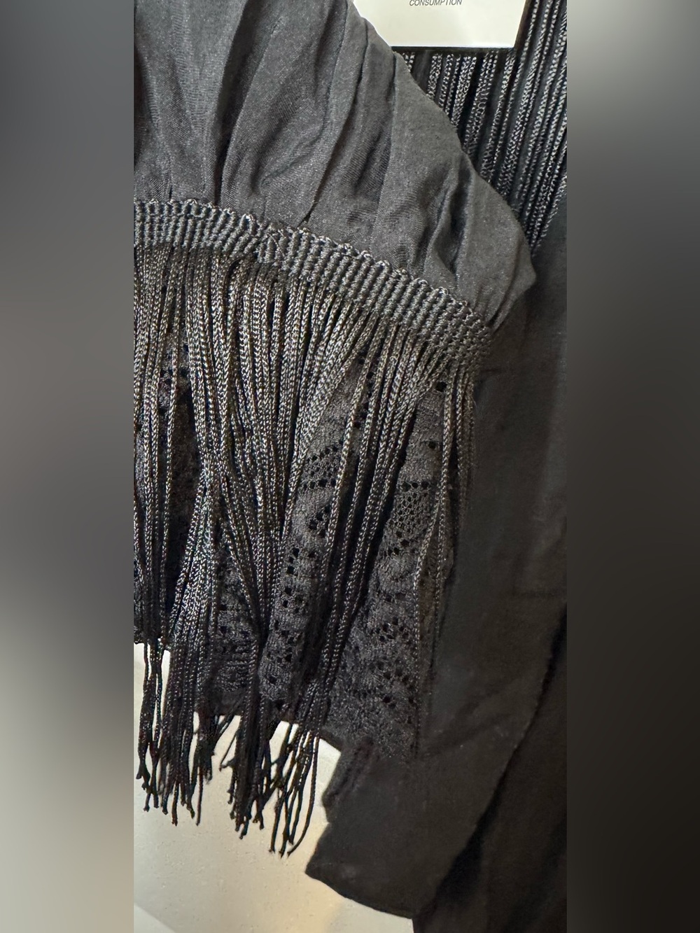 URSIME Black Fringe lace v-neck boho western long sleeve cold shoulder sz md - Picture 3 of 5